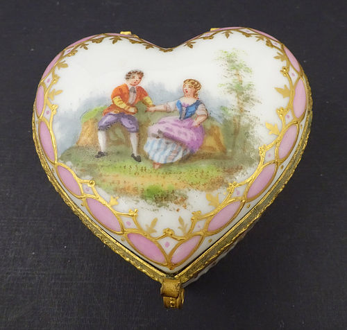 Antique German Porcelain Heart Shaped Trinket Box