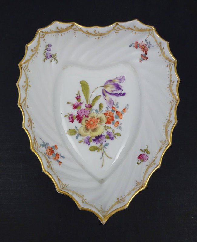 Antique Saxe Dresden Heart Shaped Porcelain Dish