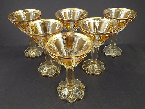 6 Antique Moser Panel Cordial Glasses