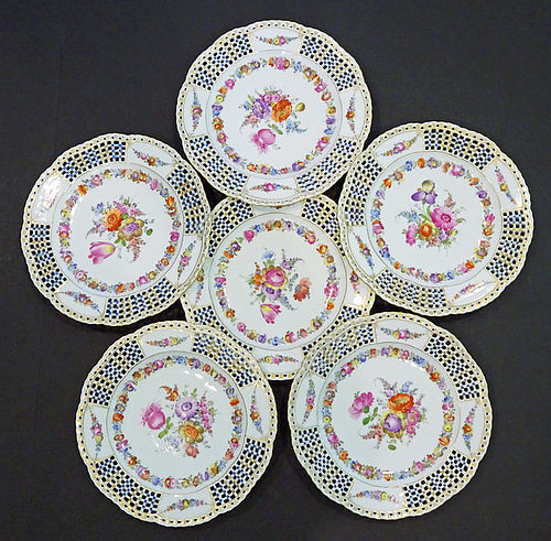 6 Antique Thieme Dresden Reticulated Dessert Plates