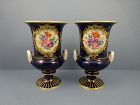 Pair of Vintage Meissen Cobalt & Floral Vases