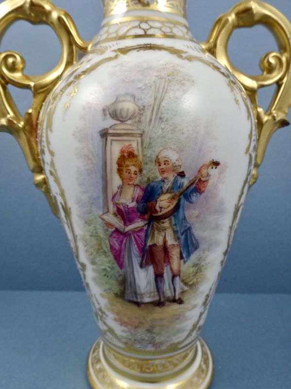 Antique Donath Dresden Scenic Vase with Handles