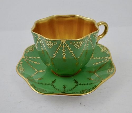 Antique Coalport Scalloped Demitasse Cup & Saucer