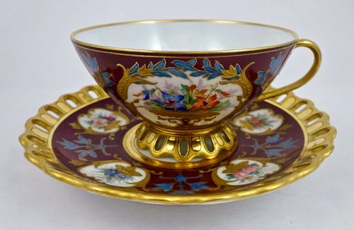 Antique Pirkenhammer Reticulated Cup & Saucer