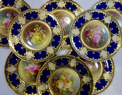 8 Royal Doulton Cabinet Plates with Roses by Woodings