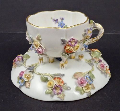 Antique Miessen Demitasse Cup & Saucer, Encrusted
