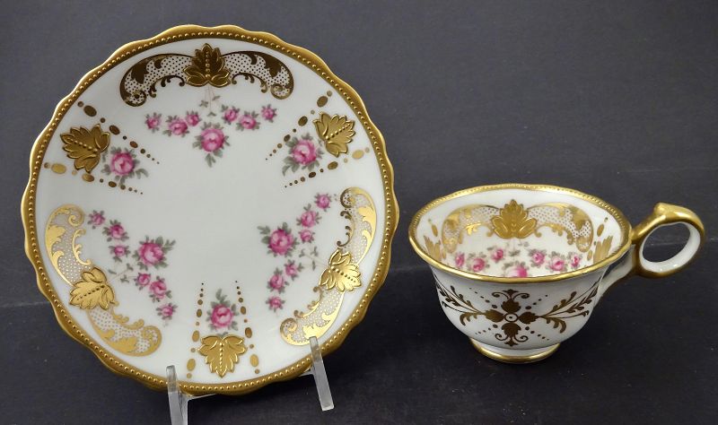 Antique Cauldon Demitasse Cup & Saucer, Roses