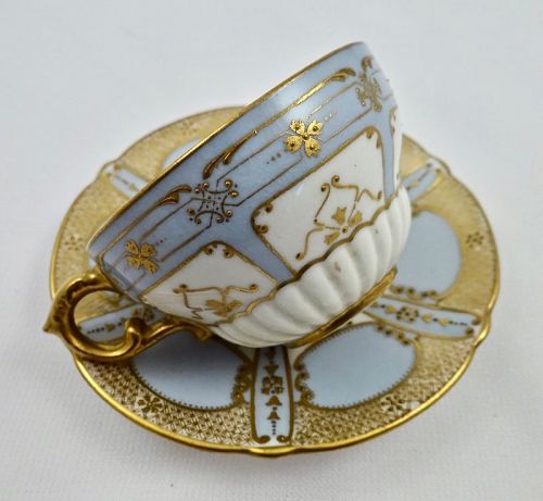 Antique Royal Doulton Demitasse Cup & Saucer Blue & Gold