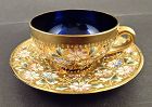 Antique Moser Enameled Glass Demitasse Cup & Saucer