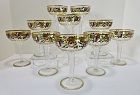 10 Antique Bohemian Champagne Glasses, Hand Enameled