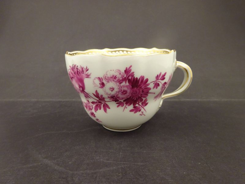 Vintage  Meissen Tea Cup &amp; Saucer, Puce Florals &amp; Gold, A or B