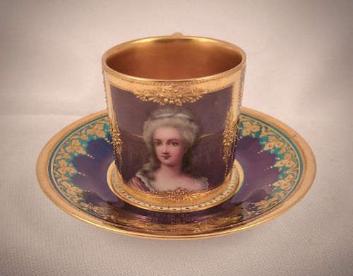 Antique Dresden Demitasse Cup & Saucer, Portrait