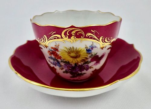 Antique Meissen Demitasse Cup & Saucer, Rose Color