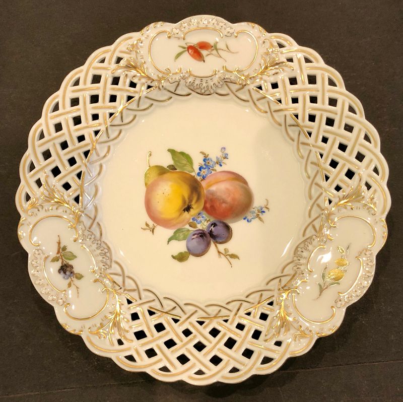 6 Antique Meissen Fruit Plates, Reticulated