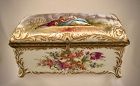 Antique Paris Porcelain Jewelry Casket or Box, Watteau Scene