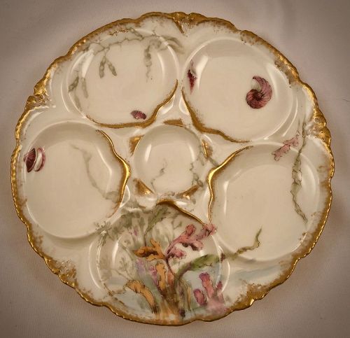 Antique Theodore Haviland Limoges Oyster Plate, Sea Life