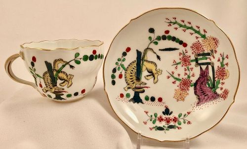 Antique Meissen Tea Cup & Saucer, Kakiemon, Yellow Dragon
