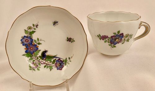 Vintage Meissen Demitasse Cup & Saucer, Birds & Flowers, Kakiemon Styl