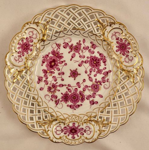 Antique Meissen Plate, Pink Onion, Reticulated