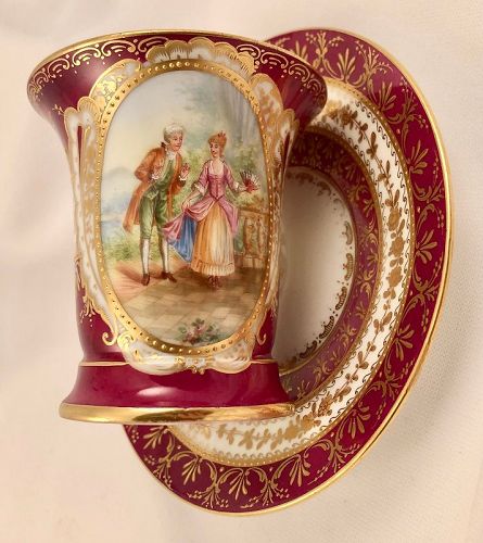 Antique Lamm Dresden Chocolate Cup & Saucer, Scenic