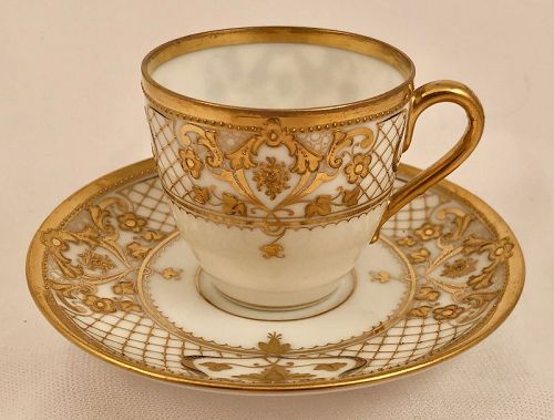 Antique Lamm Dresden Demitasse Cup & Saucer, Richly Gilded, Nouveau