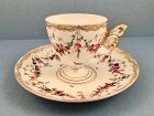 Antique Hirsch Dresden Demitasse Cup & Saucer, Butterfly Handle