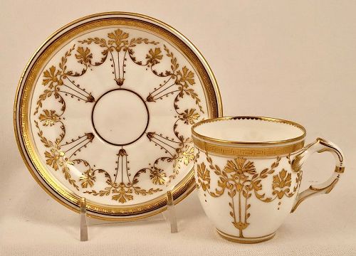 Antique Mintons Demitasse Cup & Saucer,  Richly Gilded, Nouveau Style
