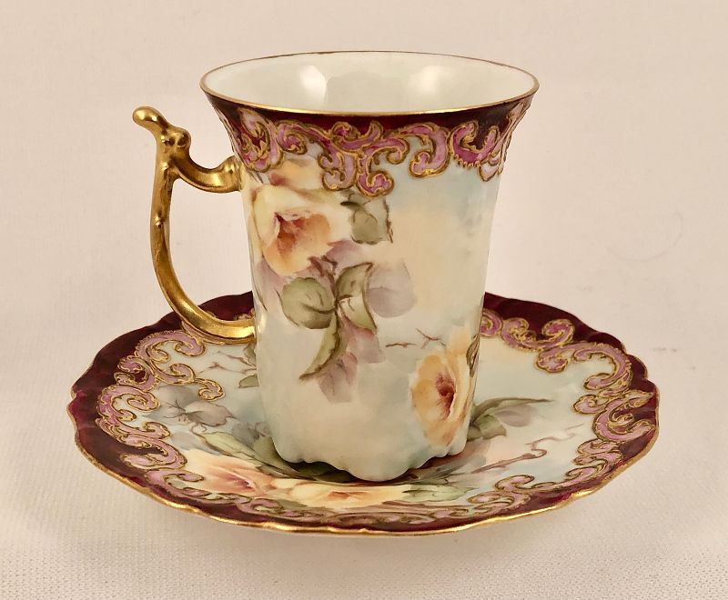 Limoges Gilded Handpainted popular Antique Chocolate Cup and Saucer