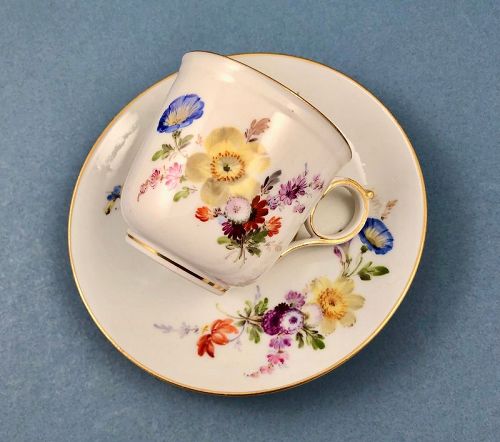 Antique Meissen Tea Cup Saucer, Deutsche Blumen