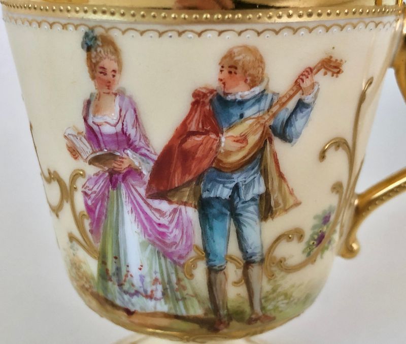 Donath Dresden Chocolate Cup & Saucer, Scenic, Pedestal Base