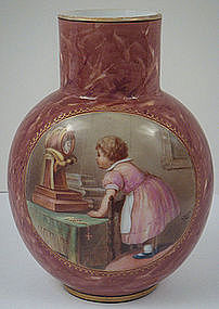 Antique Bohemian Glass Vase, Signed Ahne