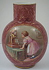 Antique Bohemian Glass Vase, Signed Ahne