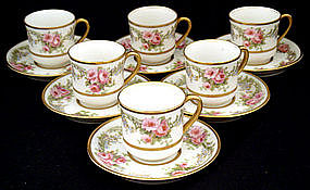 6 Dainty Limoges Demitasse Cups & Saucers