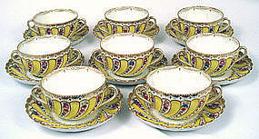 Antique Set  8 Wolfsohn Dresden Bouillon Cups & Saucers
