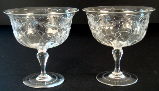 Pair Stevens &amp; Williams Engraved Crystal Compotes