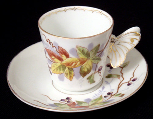 Antique Continental Tea Cup &amp; Saucer, Butterfly Handle