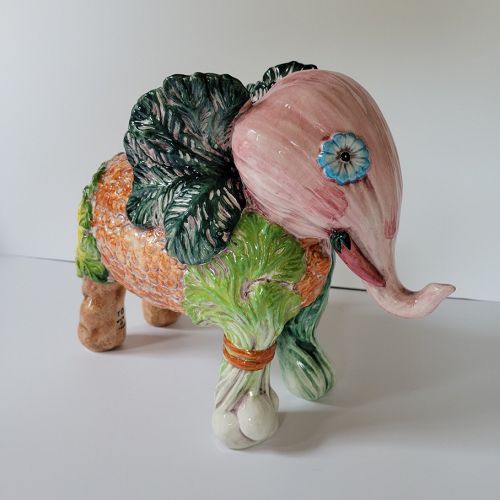 20th C Italian Majolica Vegetable Animal Elephant Statue Figurine
