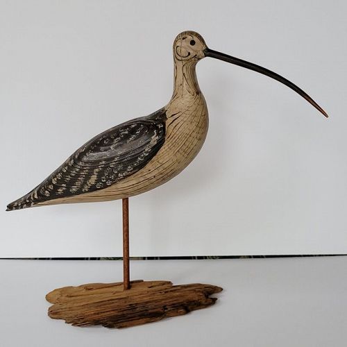 American Curlew Shore Bird Wood Carving by Rudy Smith