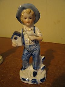 Blue Boy and Birdhouse Figurine