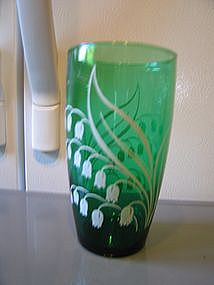 Anchor Hocking Forest Green Tumbler Flowers