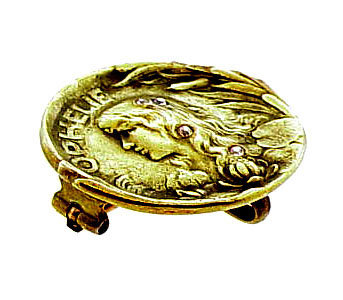 Art Nouveau 14K Gold &amp; Diamond OPHELIA Medallion Pin