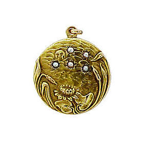 Art Nouveau 14K Gold & Pearl Waterlily Locket