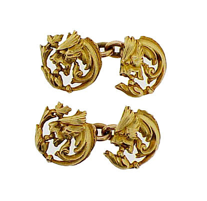 French Art Nouveau 18K Gold Griffin Cufflinks