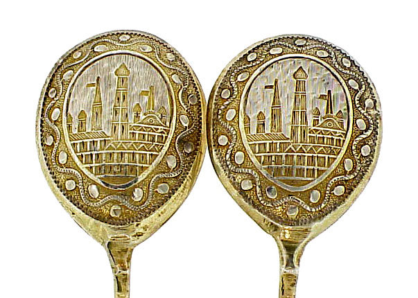 Pair Imperial Russian Gilt Silver Kremlin View Spoons