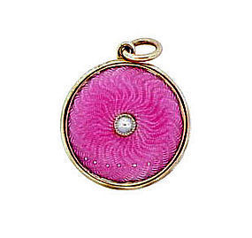 Edwardian 10K Gold Guilloche Enamel & Pearl Locket