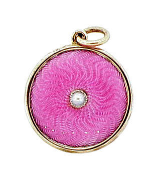 Edwardian 10K Gold Guilloche Enamel &amp; Pearl Locket