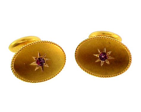 Victorian 14K Yellow Gold & Rhodolite Garnet Cufflinks