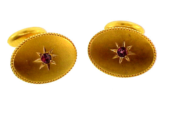 Victorian 14K Yellow Gold &amp; Rhodolite Garnet Cufflinks