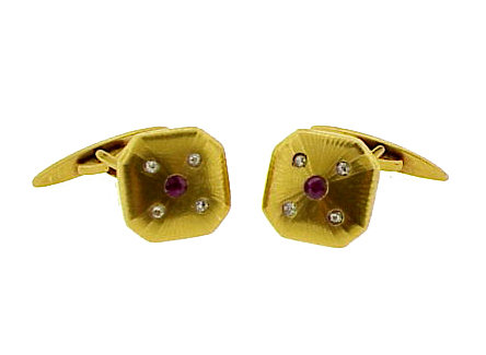 Napoleon III 18K Yellow Gold, Ruby &amp; Diamond Cufflinks