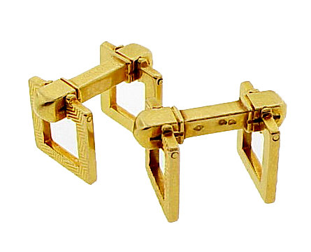 French Art Deco 18K Gold Flip-Up Stirrup Cufflinks